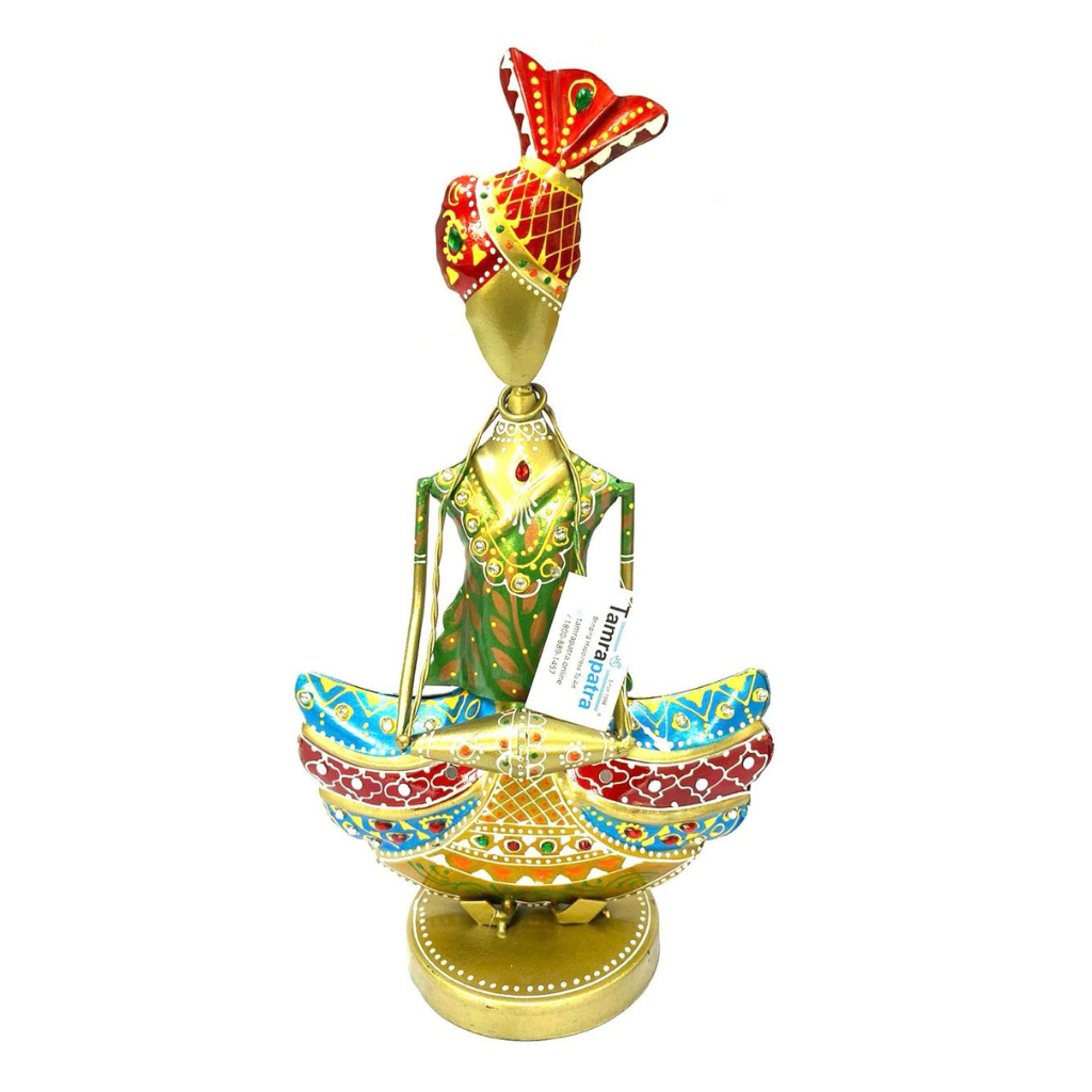 Colorful Painting On Splendid Metal Musician Traditional Handicrafts Tamrapatra
