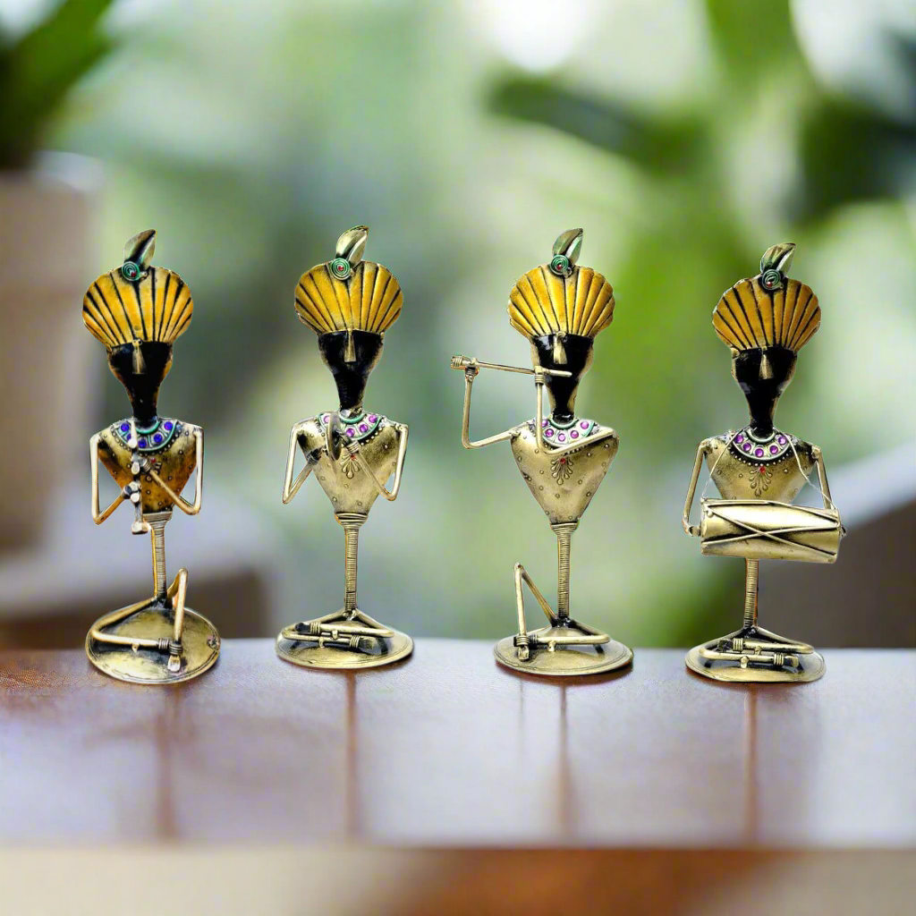 Excellent Build Metal Lord Krishna In Musical Theme Décor Gift By Tamrapatra