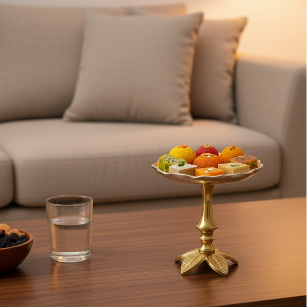 Metal Range Platters With Chrome & Gold Theme With Leaf Art From Tamrapatra