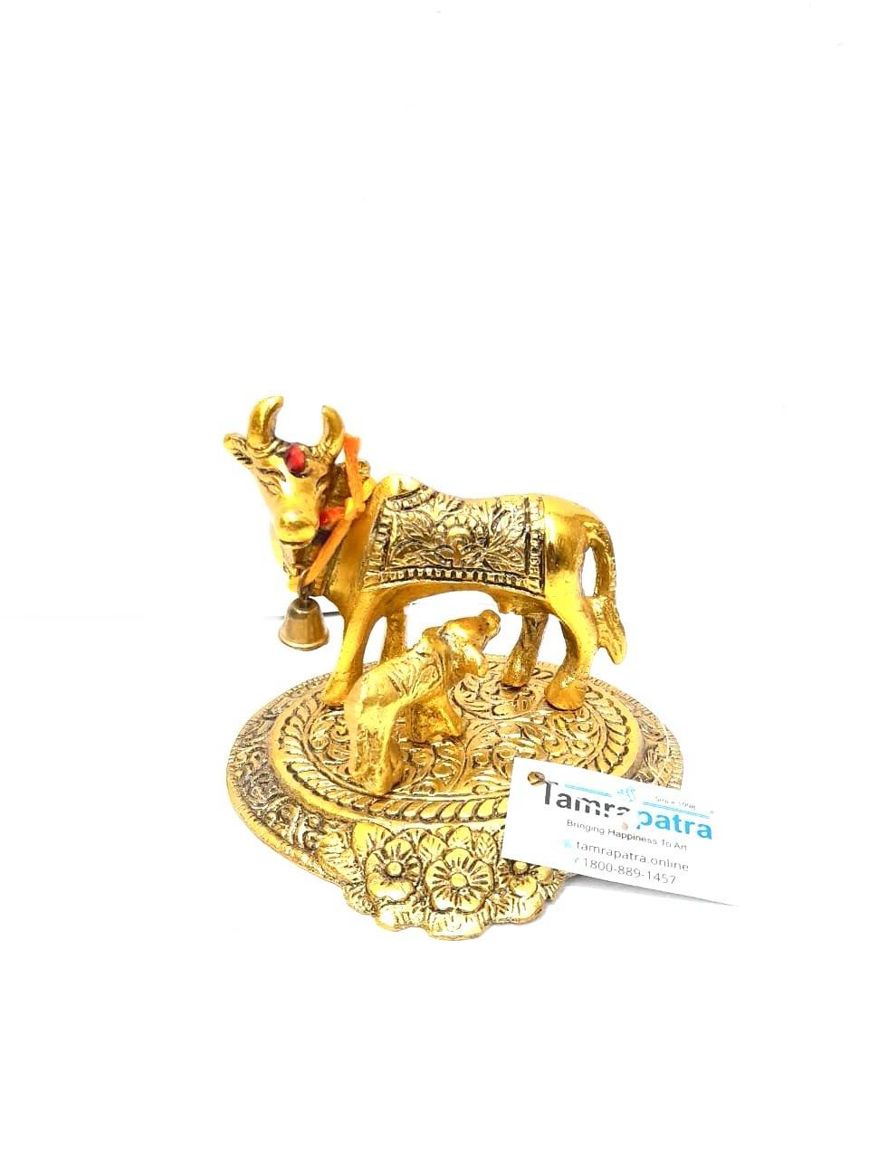 Mother Cow & Child On Stand Metal Artwork Exclusive Collection At Tamrapatra