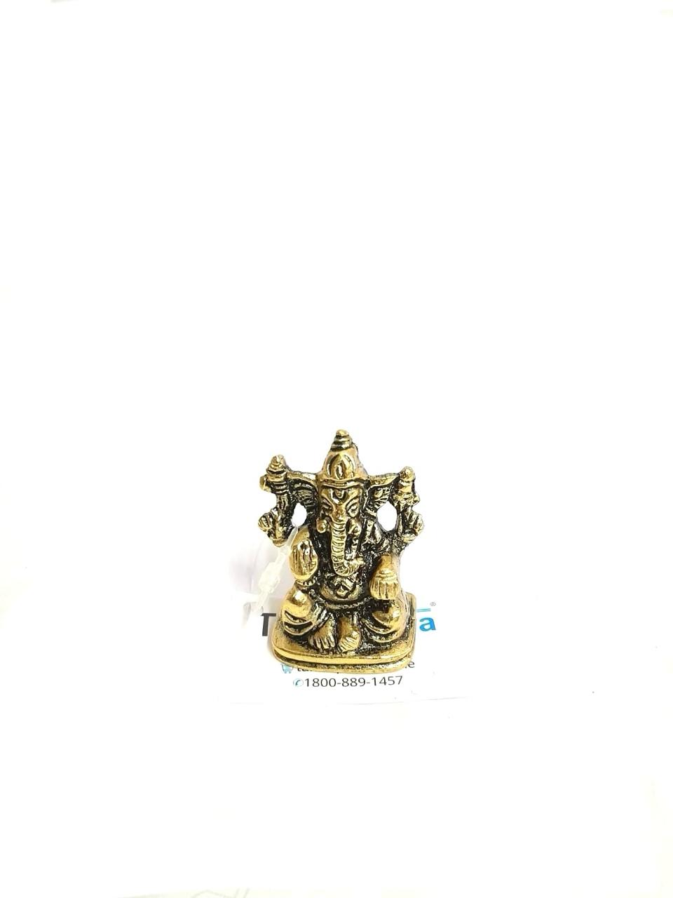 Mini Ganesha Metal Car Dashboard Gifting God Statue Handcrafted By Tamrpatra