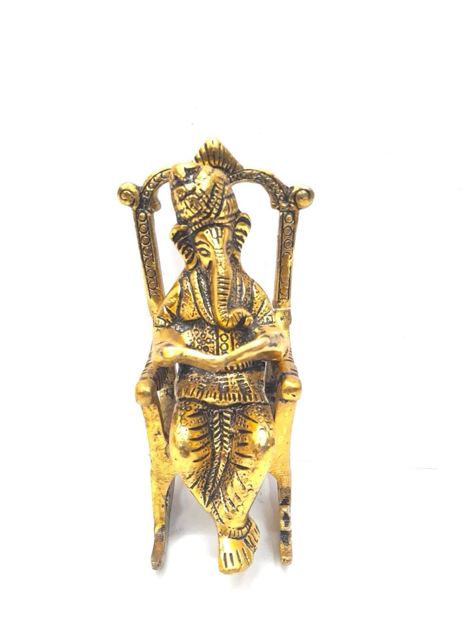 Metal Ganesha On Rocking Chair Religious Artware Exclusive Collection By Tamrpatra