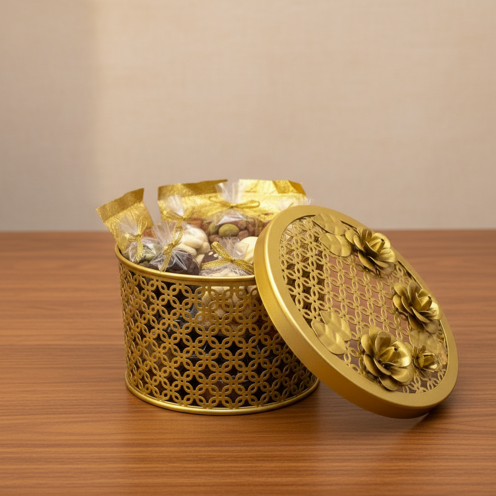 Metal Basket For Gifts Chocolates Bag Style With Flowers On Top By Tamrapatra