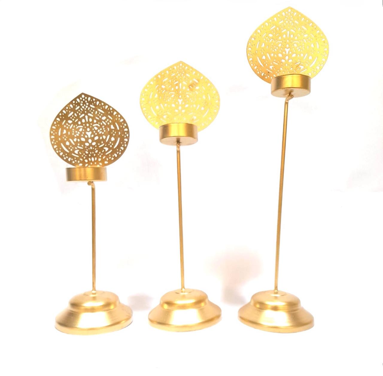 Metal Drop Style Tea Light Holder Set Of 2/3 Long Standing Home Decoration Tamrapatra