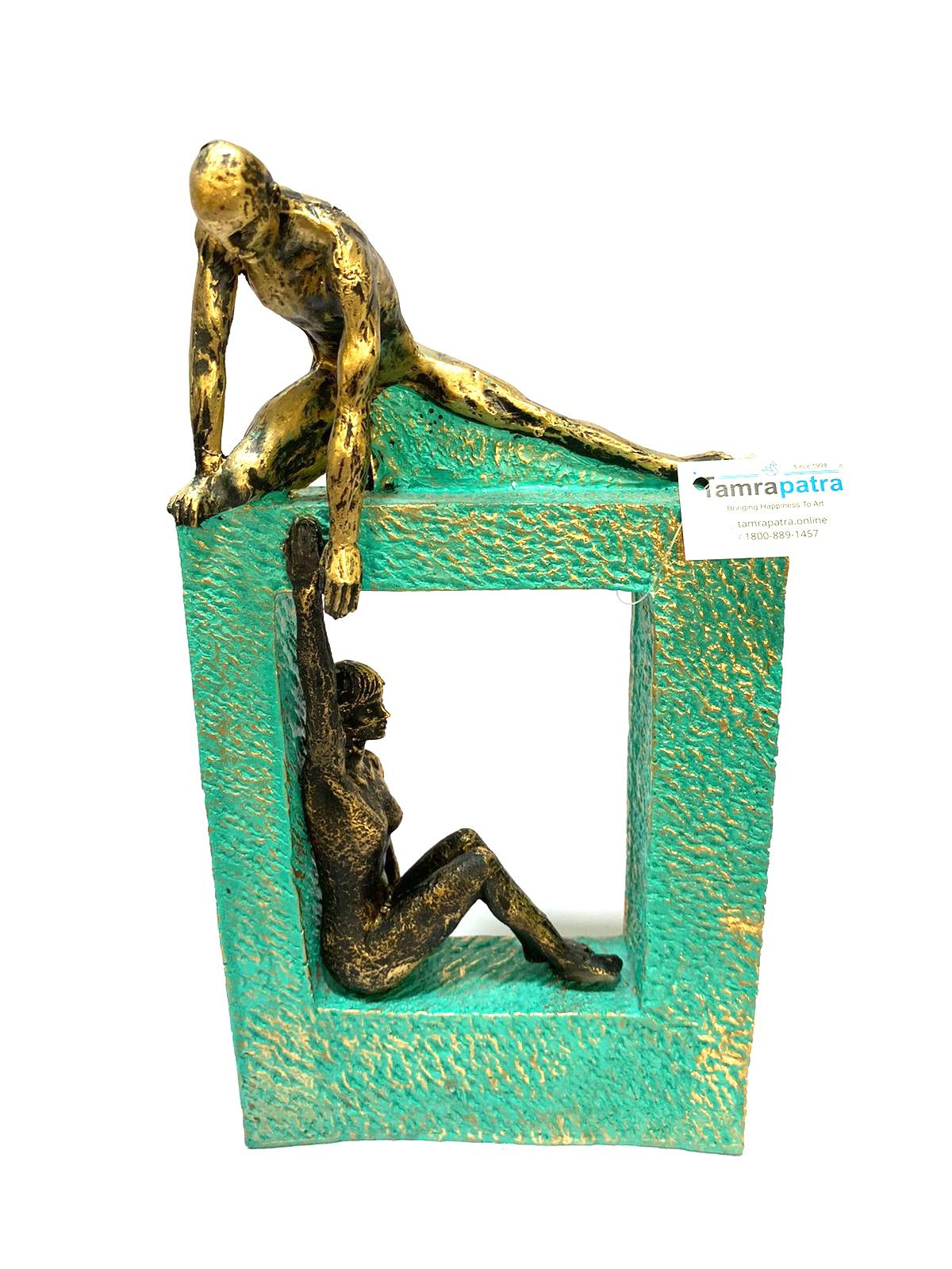 Woman In Between Designer Block Man Giving Hand Modern Showpiece By Tamrapatra