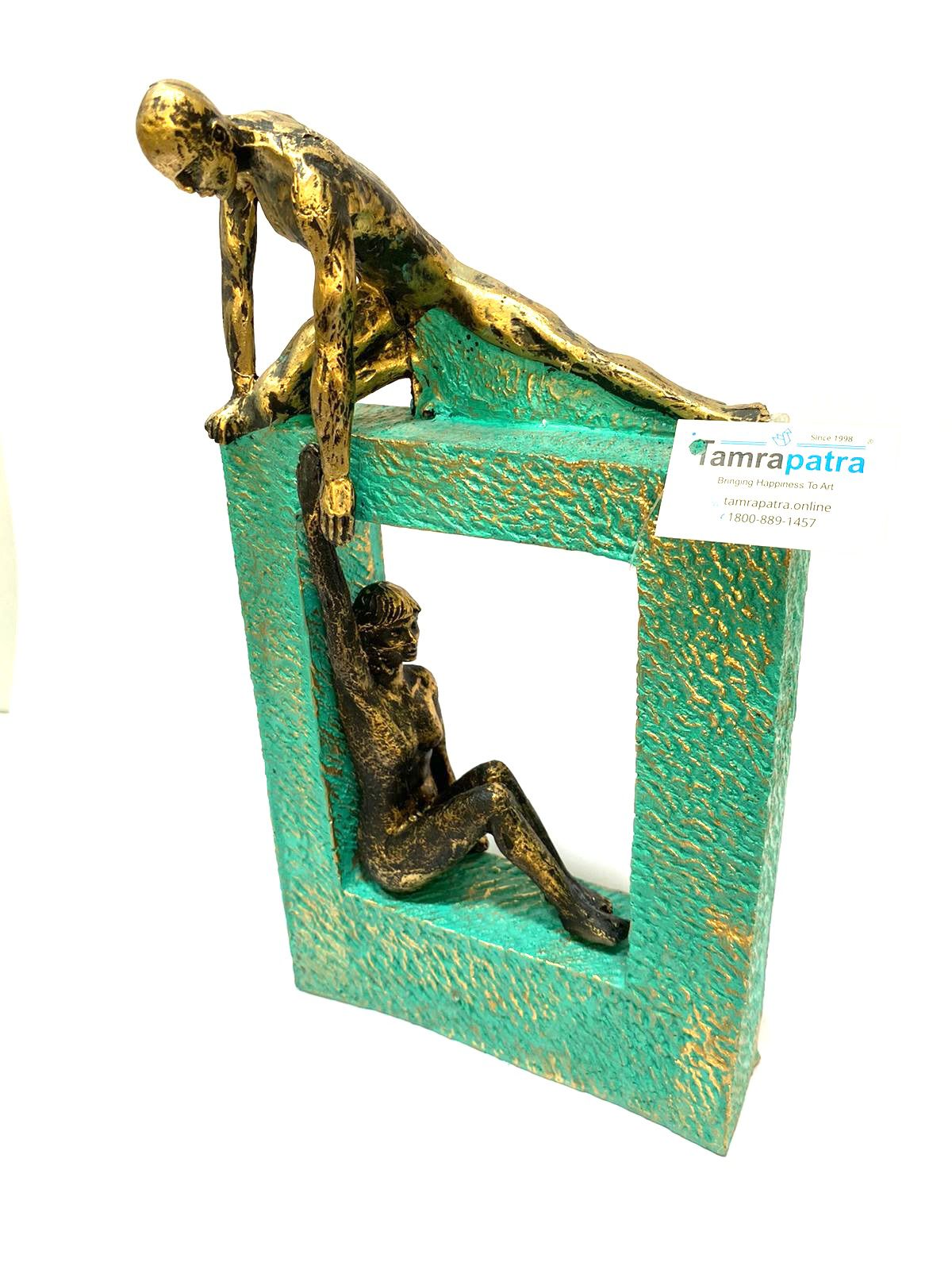 Woman In Between Designer Block Man Giving Hand Modern Showpiece By Tamrapatra