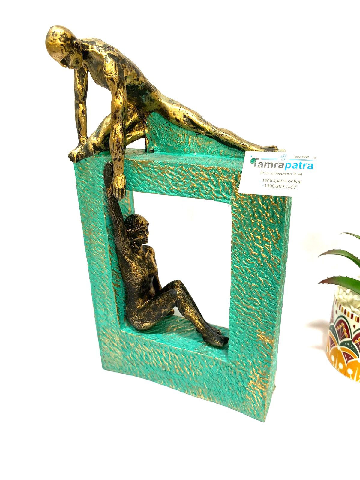 Woman In Between Designer Block Man Giving Hand Modern Showpiece By Tamrapatra