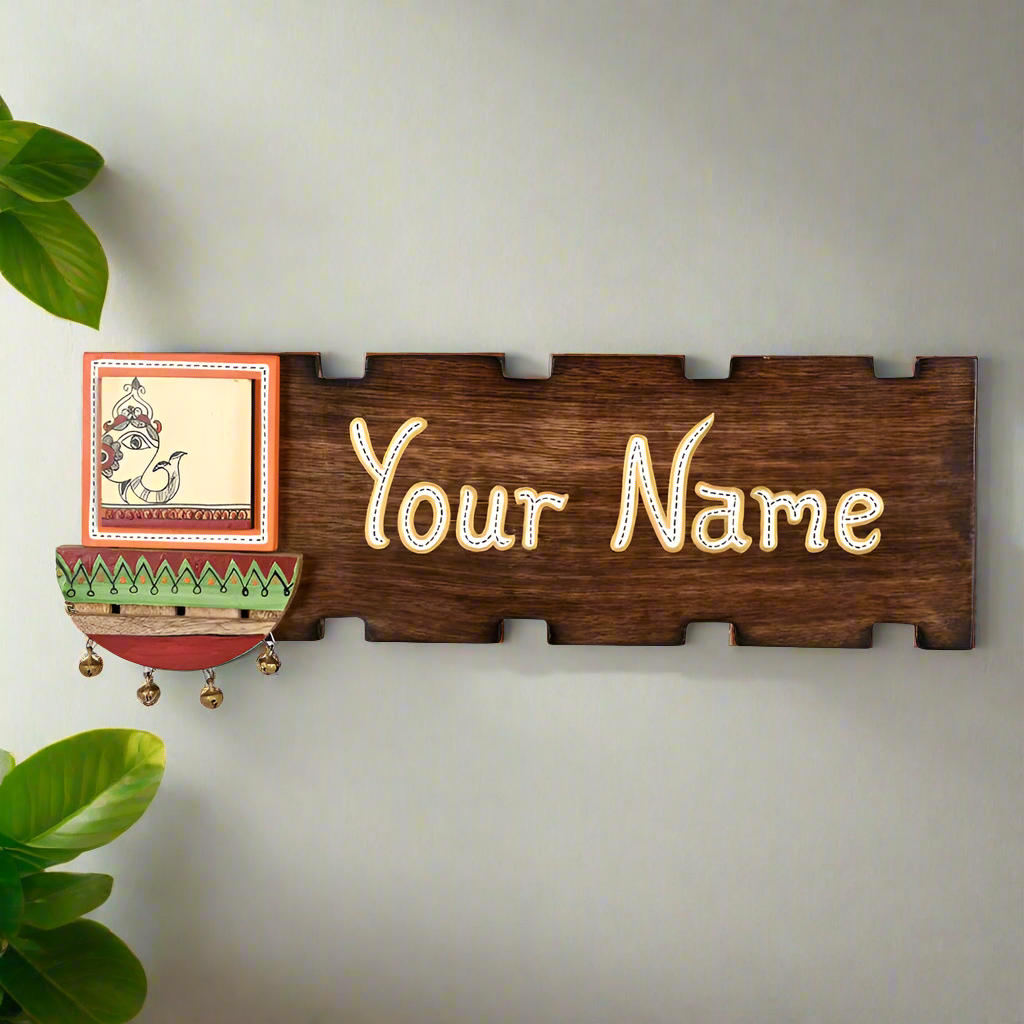 Wooden Name Plate Motifs Hand Painted Styled With Ghungroo Now By Tamrapatra