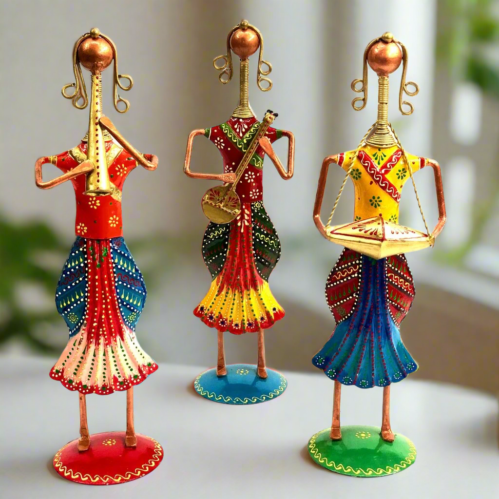 Lady Musicians In Traditional Attire Excellent Iron Build Handmade Tamrapatra
