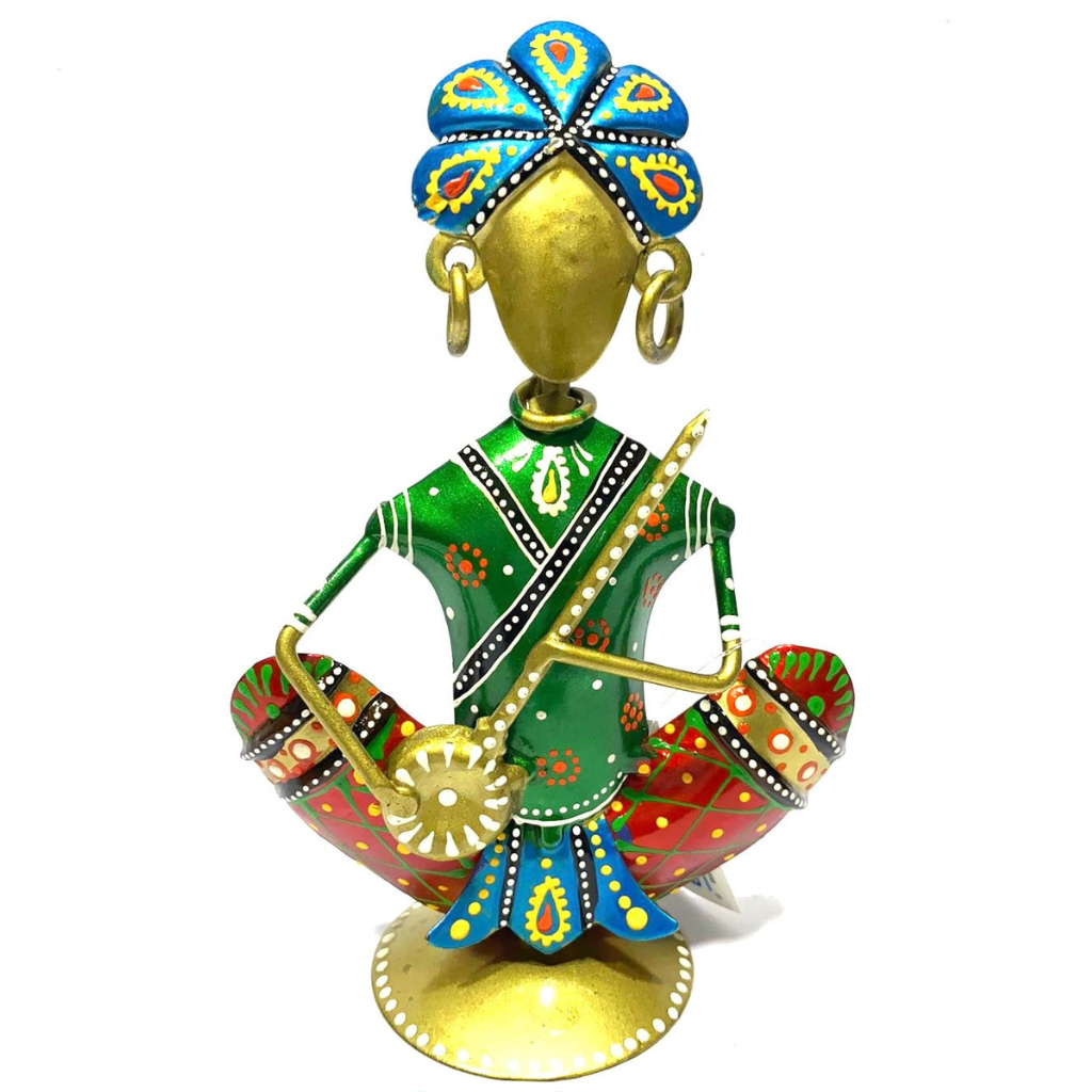 Traditional Musical Night Man Playing Instruments Indian Art Tamrapatra