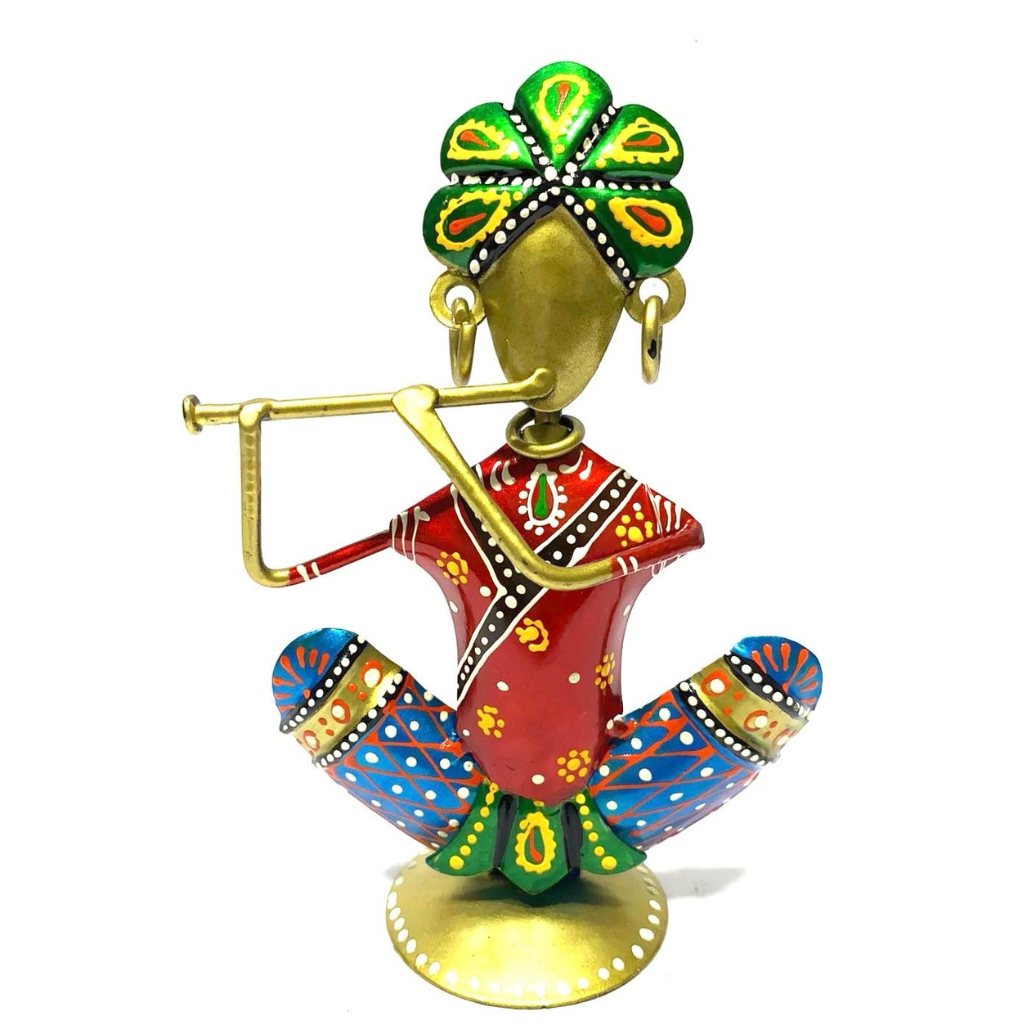 Traditional Musical Night Man Playing Instruments Indian Art Tamrapatra