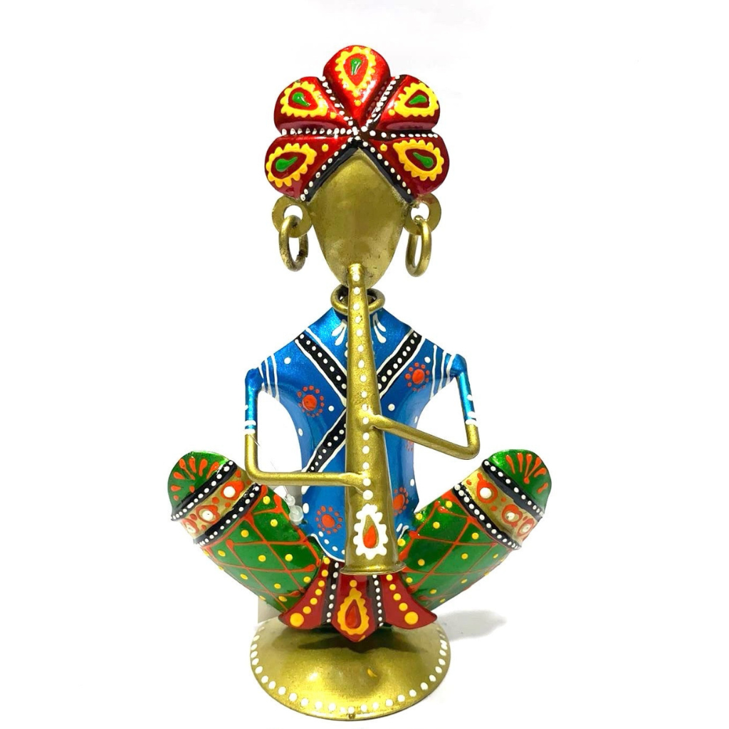 Traditional Musical Night Man Playing Instruments Indian Art Tamrapatra