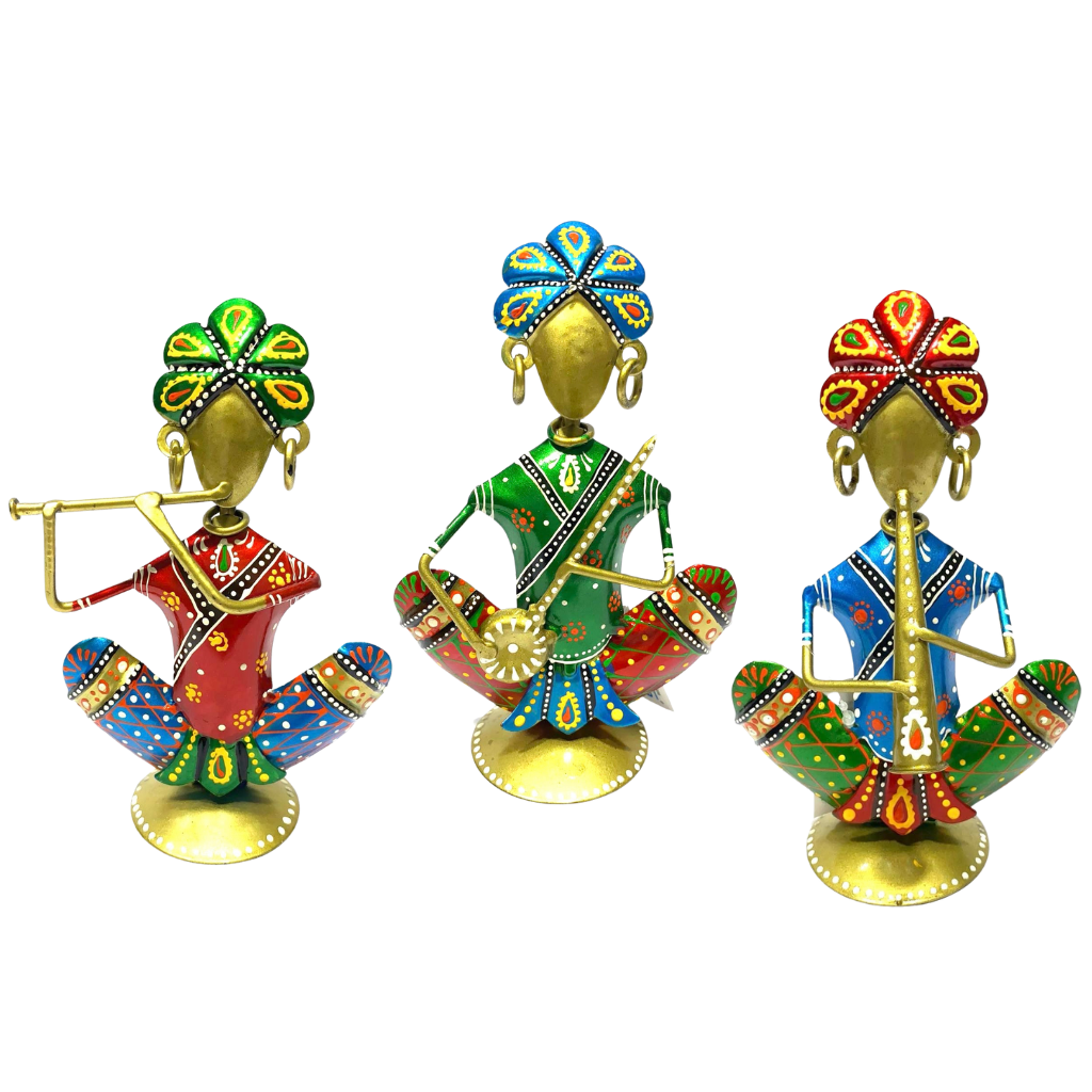 Traditional Musical Night Man Playing Instruments Indian Art Tamrapatra