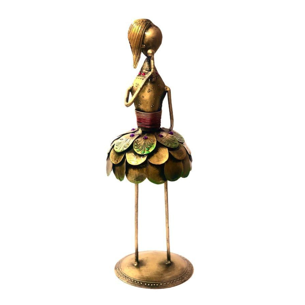 Lady Painted Antique Gold Musical Theme Metal Art Collectible Tamrapatra - Tamrapatra
