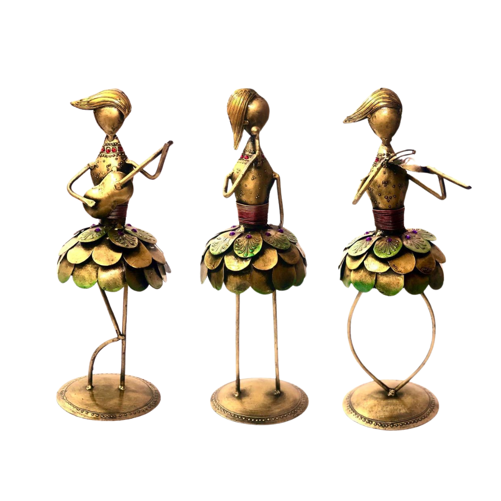 Lady Painted Antique Gold Musical Theme Metal Art Collectible Tamrapatra - Tamrapatra