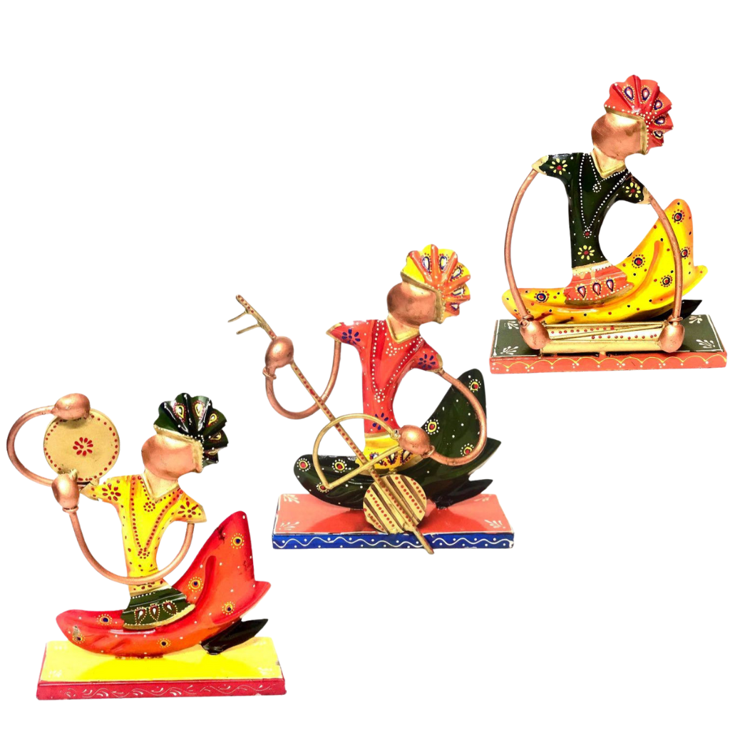 Musician Nagpuri Style Metal Decoration Detailed Hand Painted By Tamrapatra - Tamrapatra