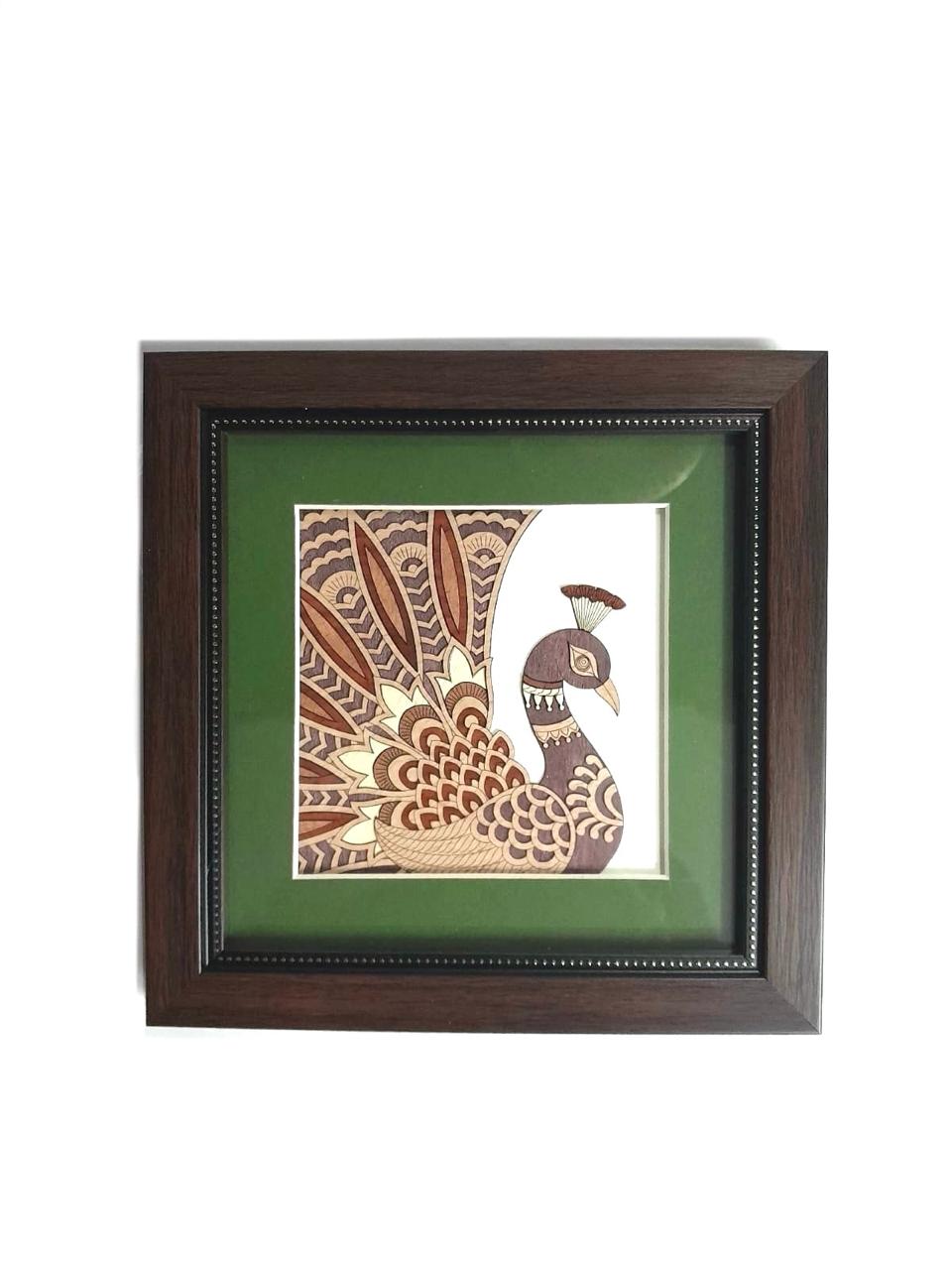 Peacock Bird Handcrafted Wooden 3D Design Art Frame Home Décor By Tamrapatra