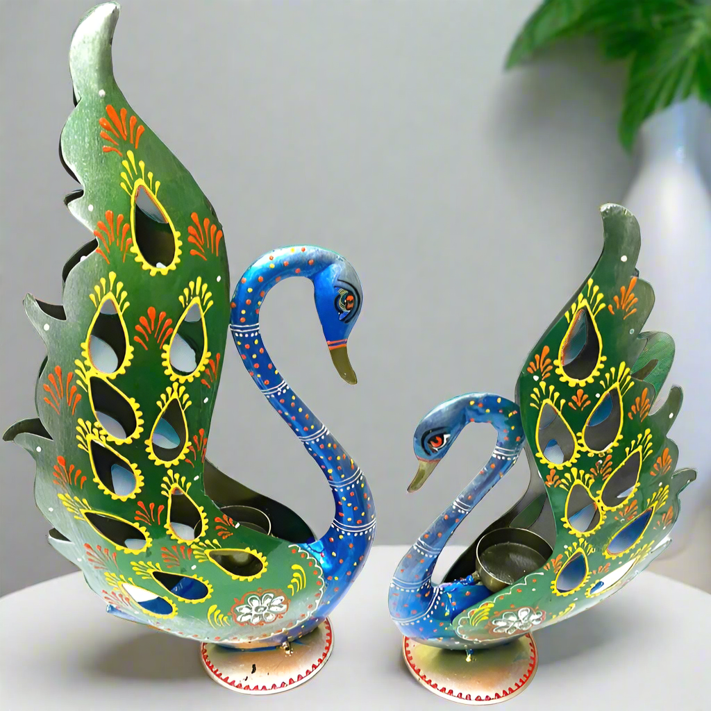 Peacock Metal Art Creations Candle Holders Decoration Exclusive Arts Tamrapatra