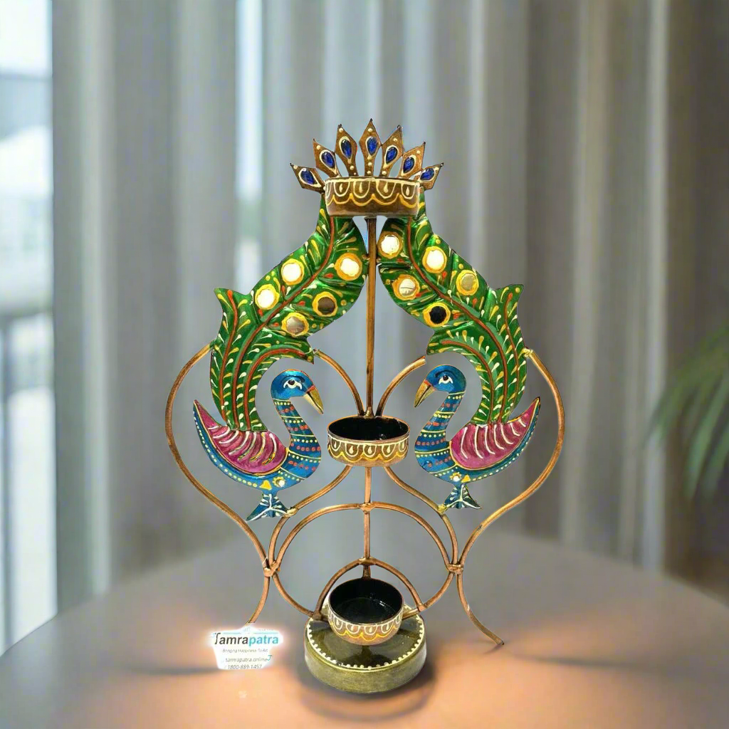 Exclusive Peacock Tealight Stand Home Candle Festival Decoration By Tamrapatra