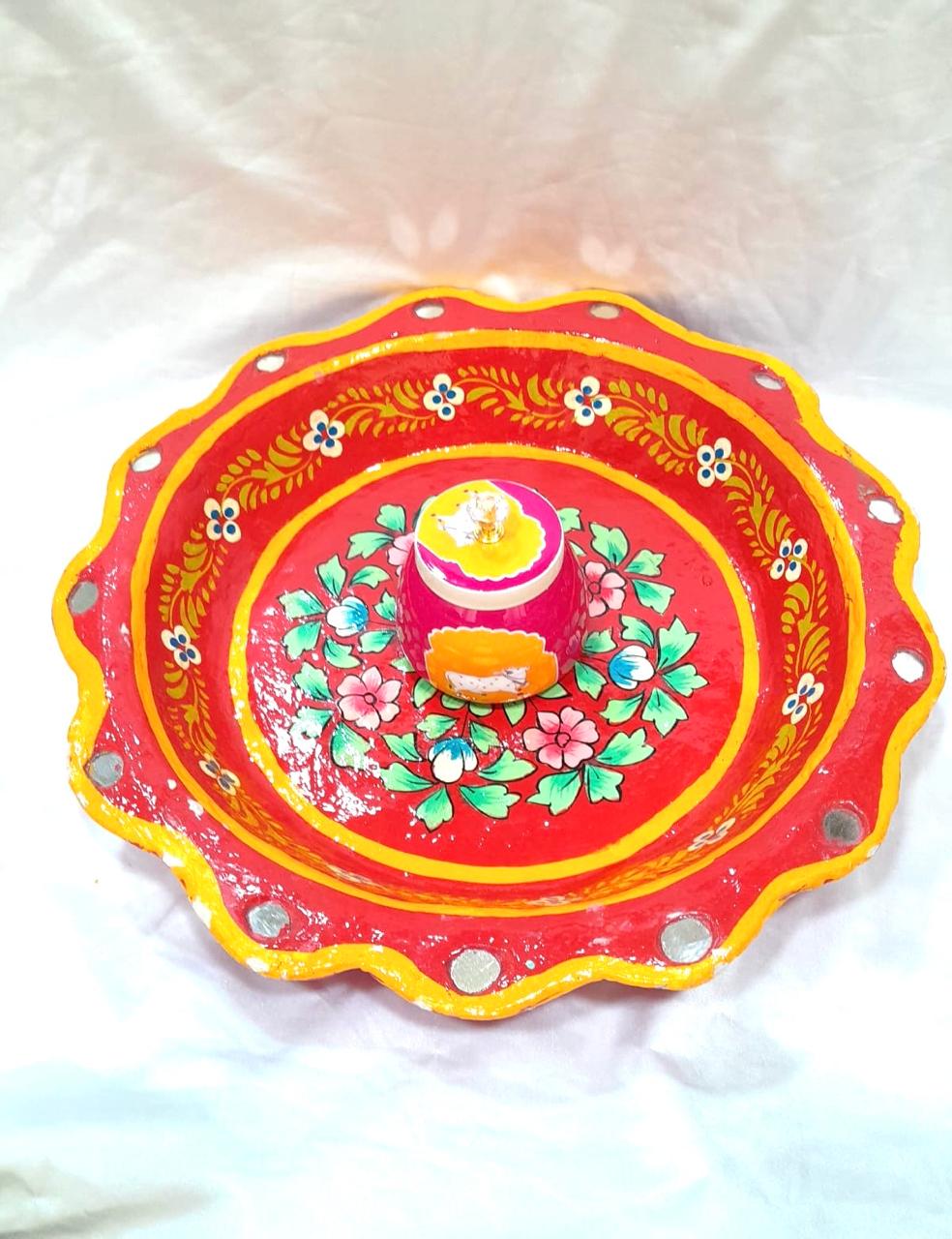Platter Leaf Floral Orange Paper Mache Exclusive Décor Various Size By Tamrapatra