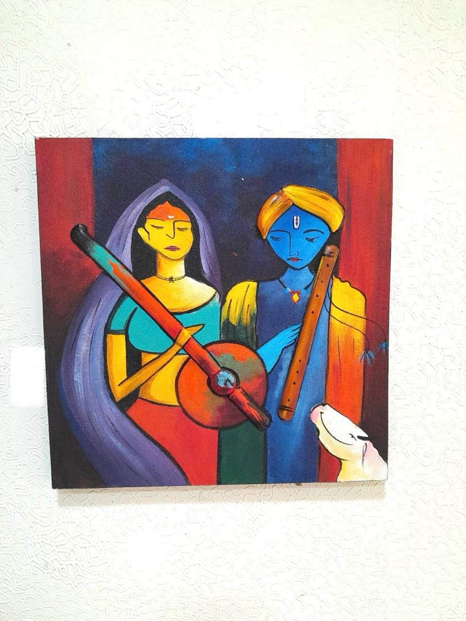 Radha Krishna Canvas Paintings New Arrivals Hand Painted Religious By Tamrapatra