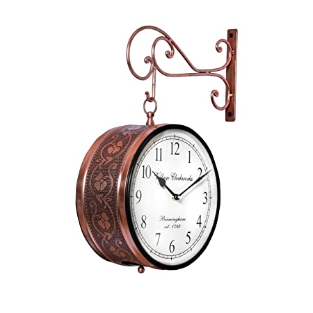 Classic Designer Railway Style Clock 10 Inches With Hanger By Tamrapatra