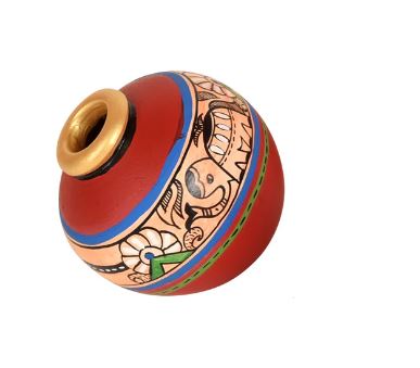 Vibrant Golden Red Madhubani Pots In Various Attractive Shapes Tamrapatra
