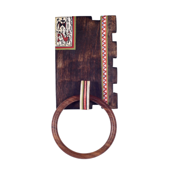 Towel Holder Wooden Finish With Warli Hand Painted Best Collection By Tamrapatra
