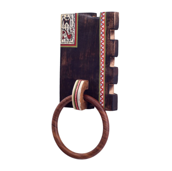 Towel Holder Wooden Finish With Warli Hand Painted Best Collection By Tamrapatra