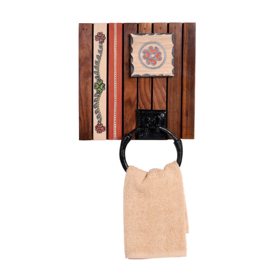 Wooden Towel Holder With Floral Hand Painted Collection Utilities By Tamrapatra