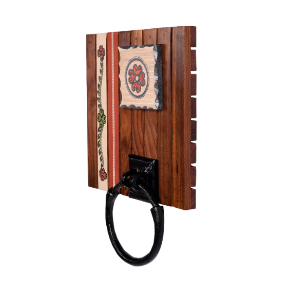 Wooden Towel Holder With Floral Hand Painted Collection Utilities By Tamrapatra