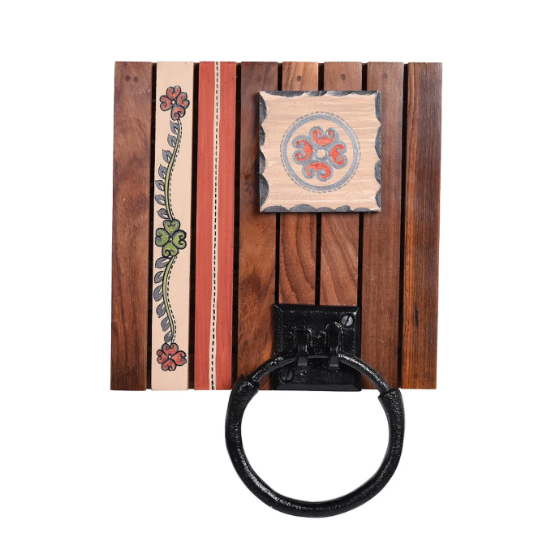 Wooden Towel Holder With Floral Hand Painted Collection Utilities By Tamrapatra