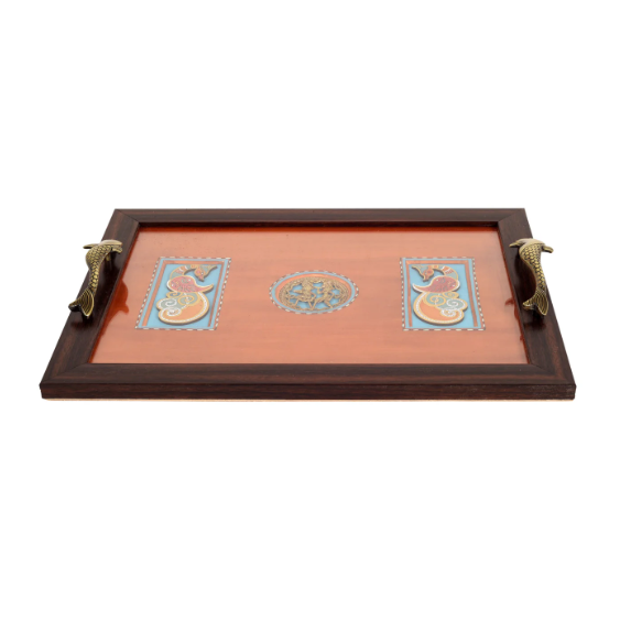 Exclusive HandPainted Tray New Design Peacock Dhokra Utility Art By Tamrapatra