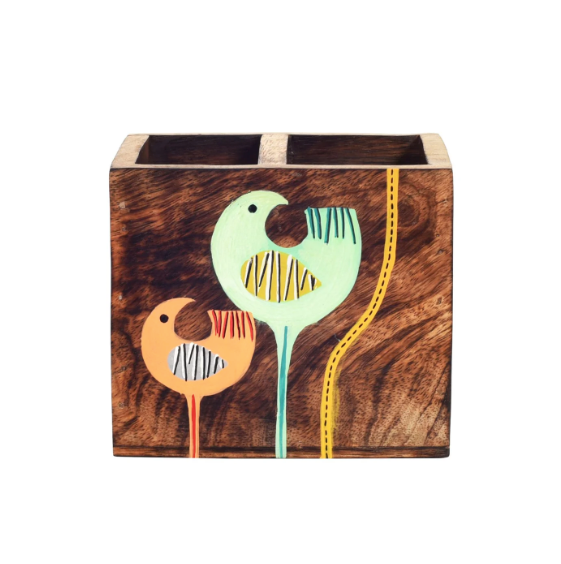 Exclusive Cutlery Holder Ethnic Hand Painted Birds Cool Designs By Tamrapatra