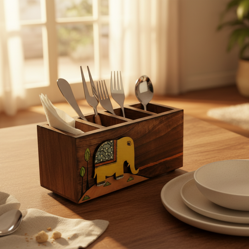 Elephant Floral Designer Cutlery Holder Kitchen Tableware Utilities From Tamrapatra - Tamrapatra