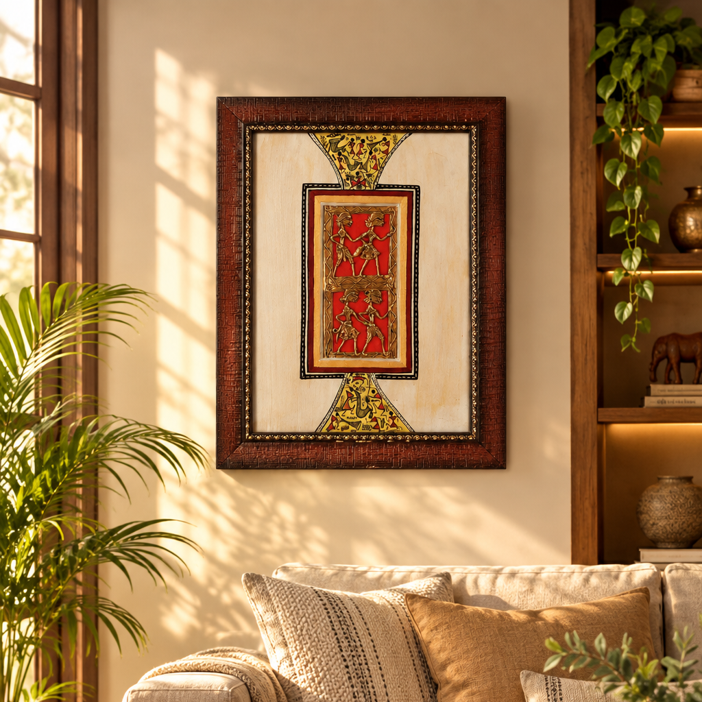 Classy Attractive Wooden Carved Classic Frame With Dhokra Brass Art By Tamrapatra