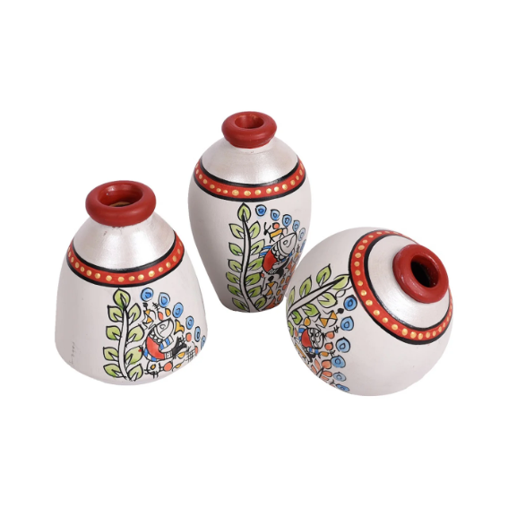 Fine Warli Pots Set Of 3 With Various Design & Colors Exclusively From Tamrapatra