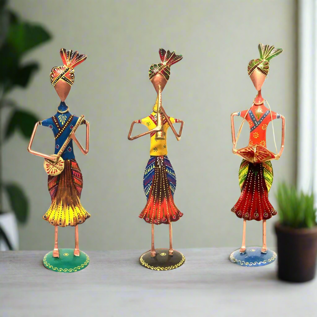 Turban Man Playing Musical Instruments Metal Art Traditional From Tamrapatra - Tamrapatra