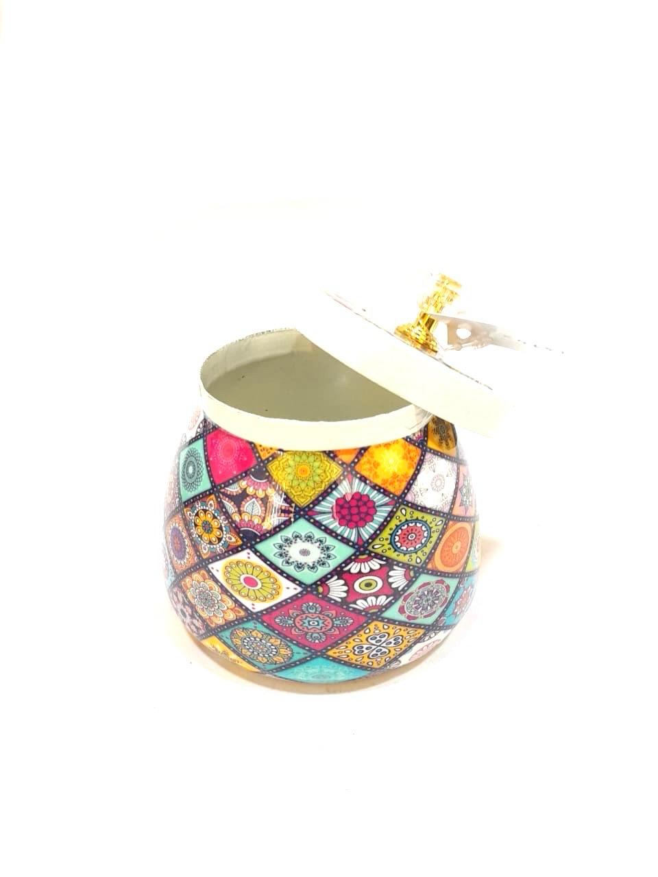 Storage Jars In Various Designs With Attractive Handle Metal Art By Tamrapatra