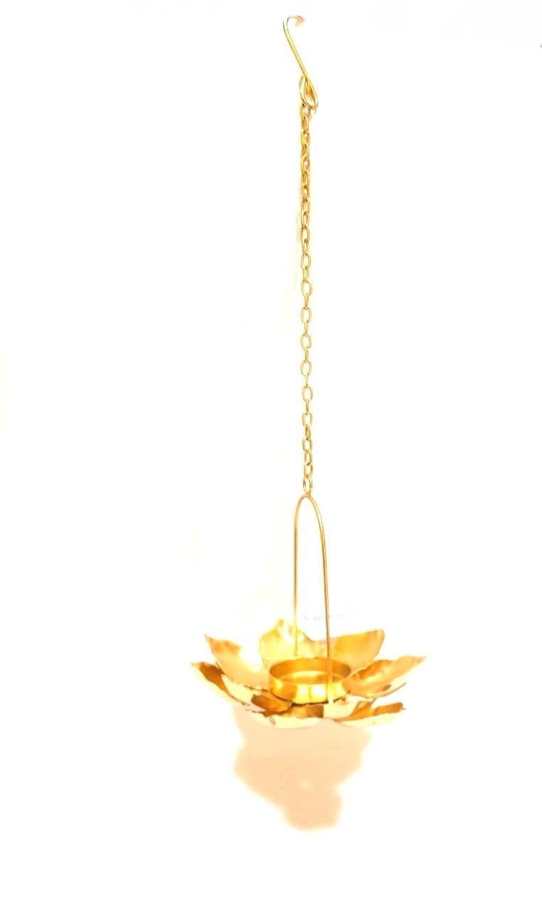 Floral Lotus Metal Hanging With Chain Shiny Gold For All Occasions By Tamrapatra