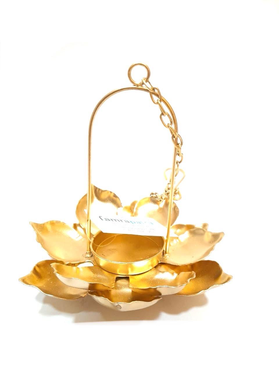 Floral Lotus Metal Hanging With Chain Shiny Gold For All Occasions By Tamrapatra