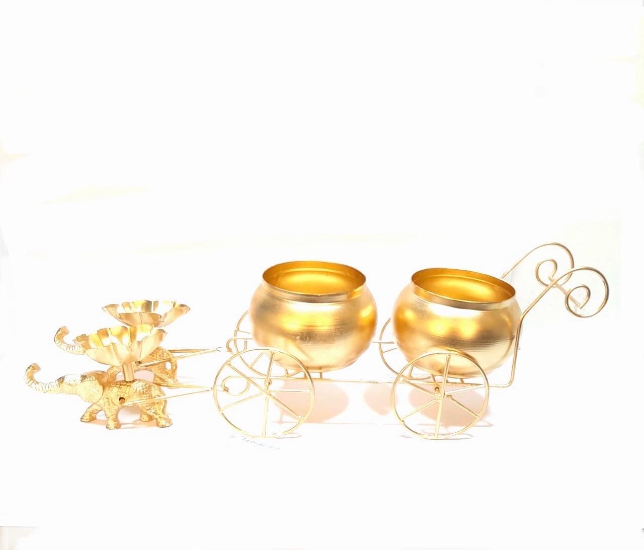 Two Container Jars On Wheels Platter With Two Elephant Candle Holder Tamrapatra