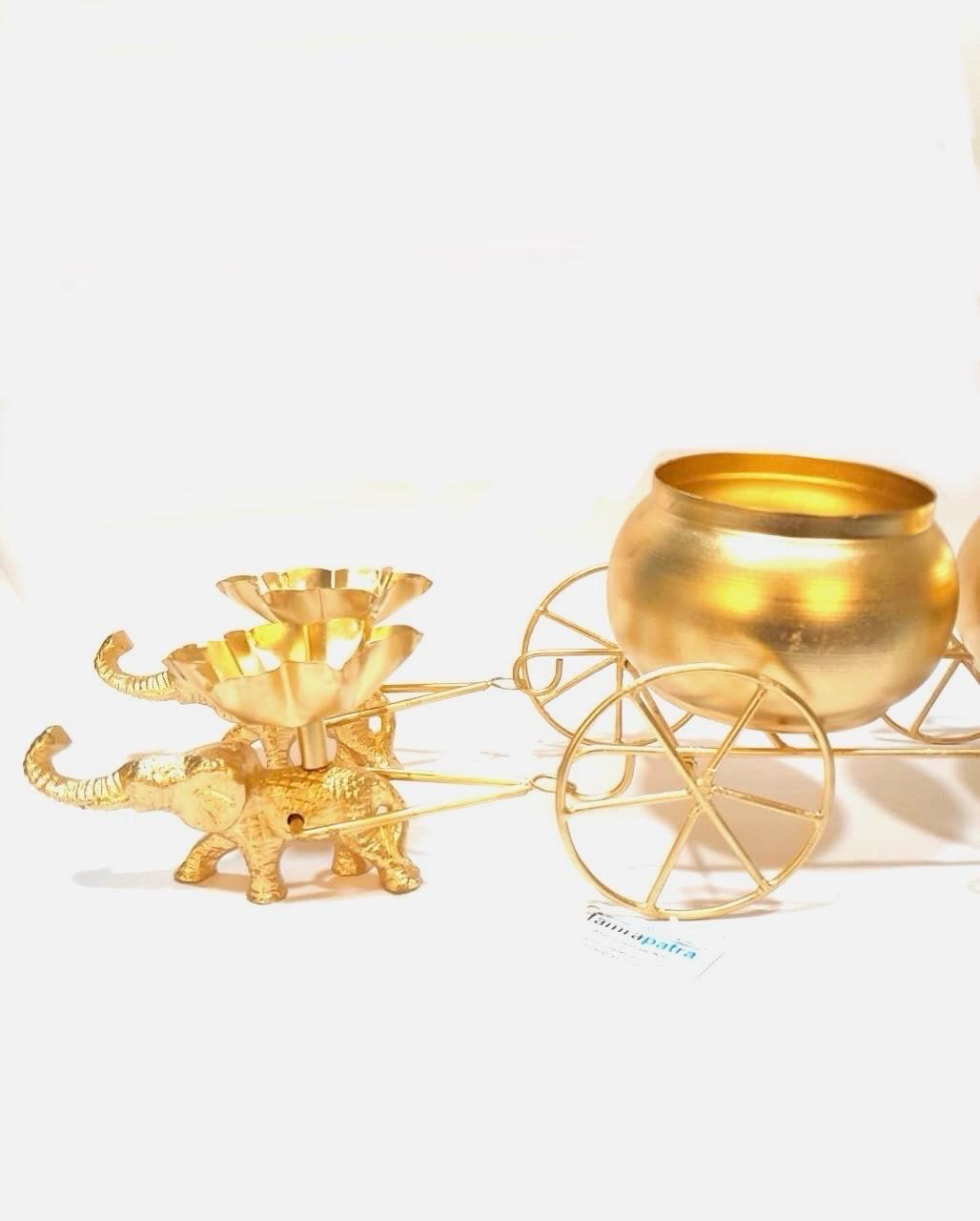 Two Container Jars On Wheels Platter With Two Elephant Candle Holder Tamrapatra