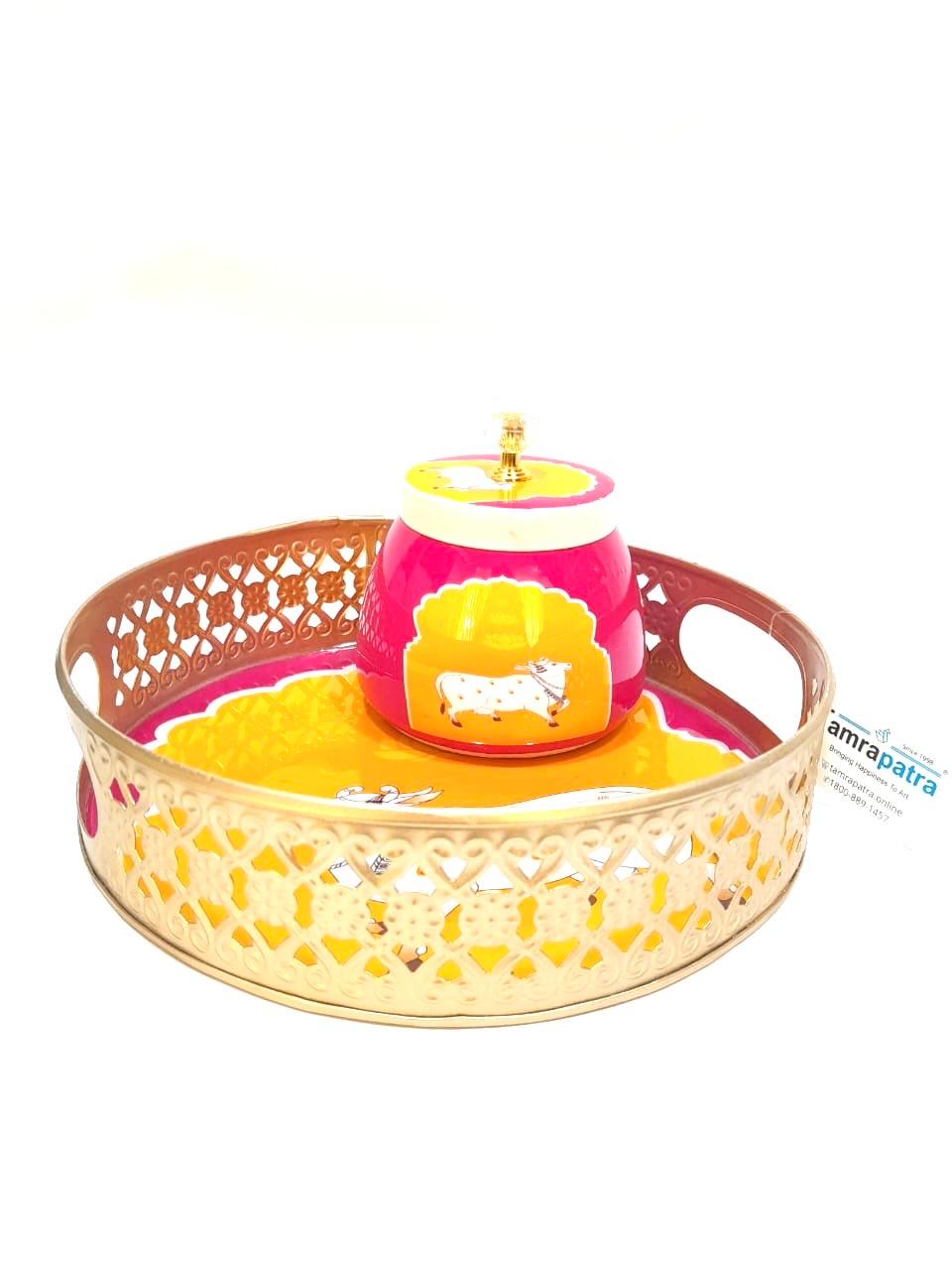 Platter With Jar Set In New Designs Metal Handcrafted Home Utility From Tamrapatra