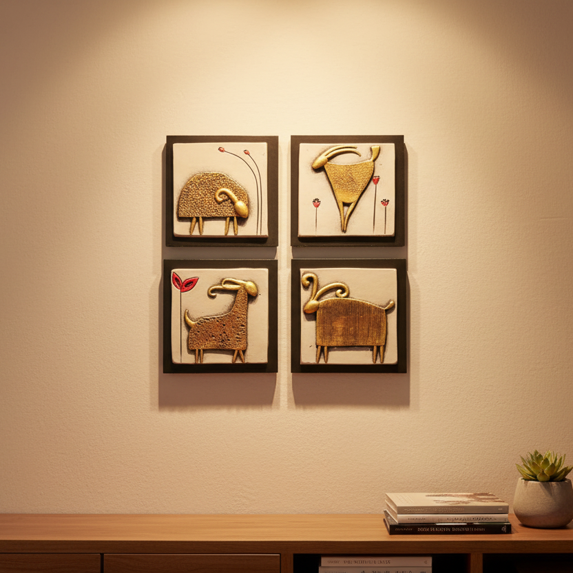 Animal Designs Handcrafted Terracotta Plates Creations Set Of 4 By Tamrapatra - Tamrapatra