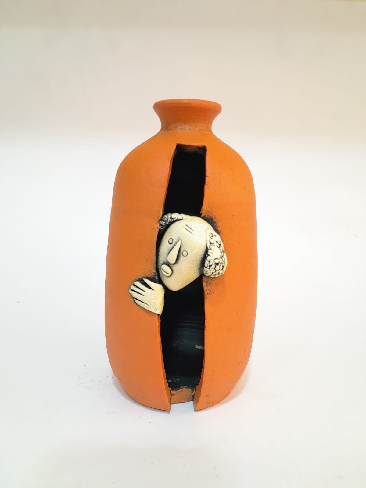 Male Peeping Adorable Faces Pot Vibrant Shades Of Exclusive Pottery By Tamrapatra - Tamrapatra