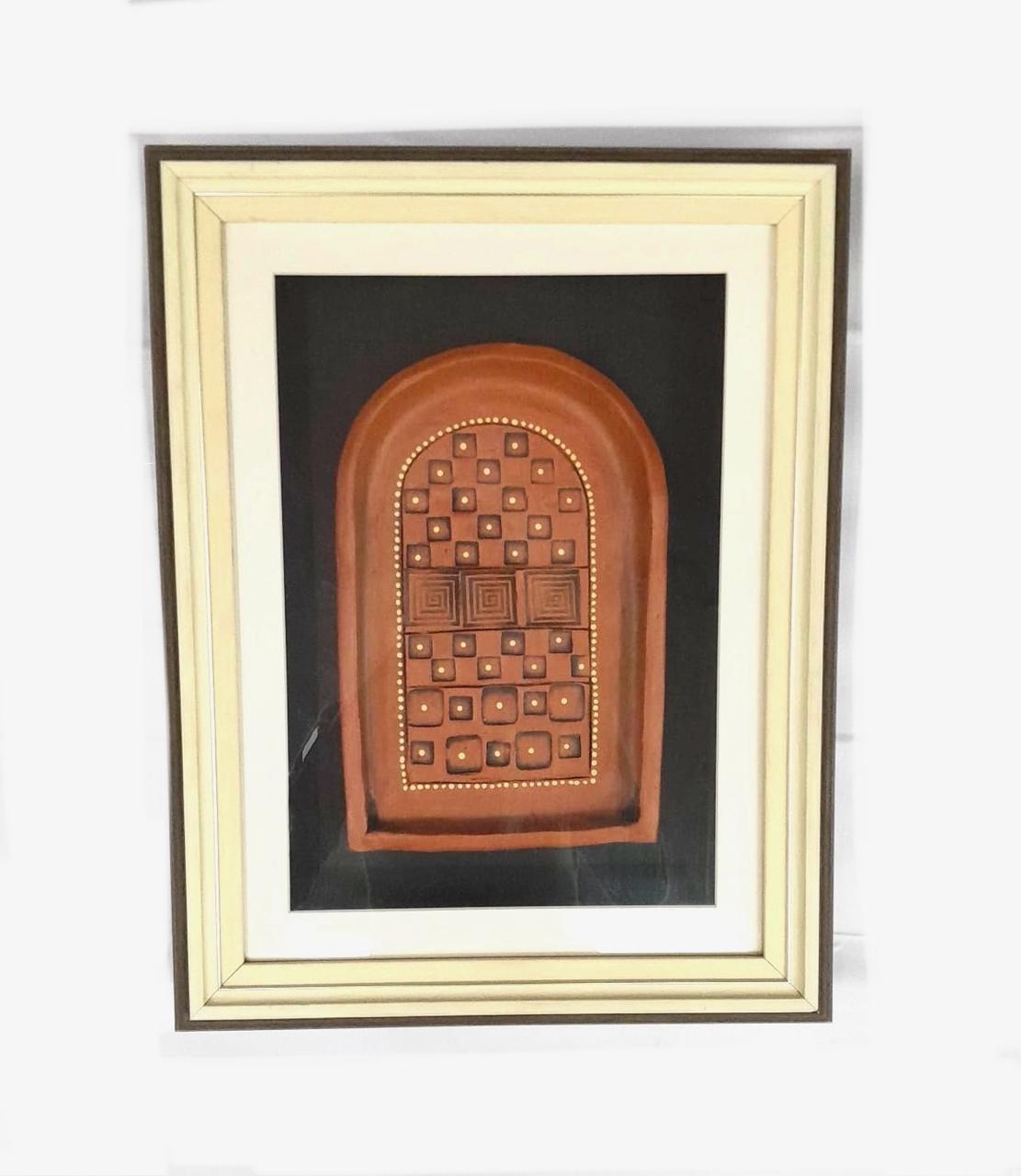 Terracotta Jharokha Enclosed In Glass Frame Vintage Indian Designed Tamrapatra