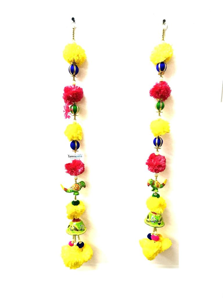 Traditional Hangings Parrot With Floral Theme Set Of 2 Handcrafted By Tamrapatra