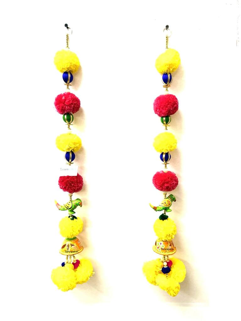 Traditional Hangings Parrot With Floral Theme Set Of 2 Handcrafted By Tamrapatra