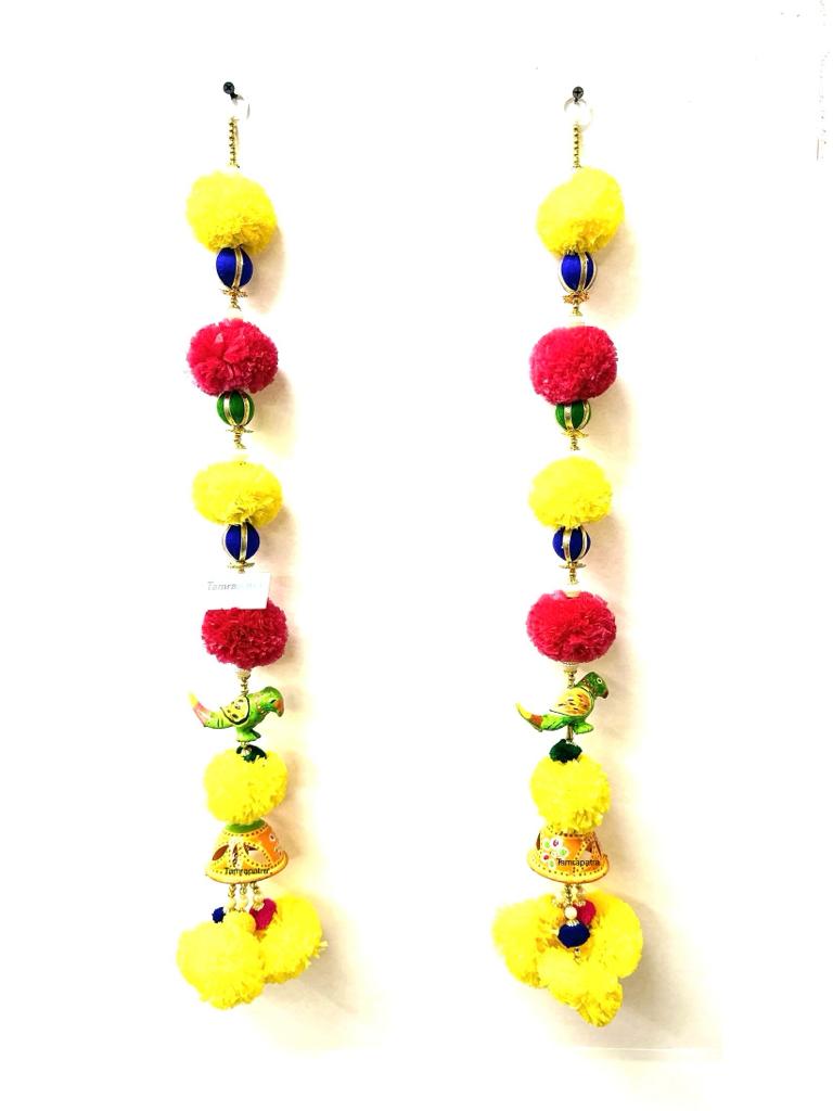 Traditional Hangings Parrot With Floral Theme Set Of 2 Handcrafted By Tamrapatra